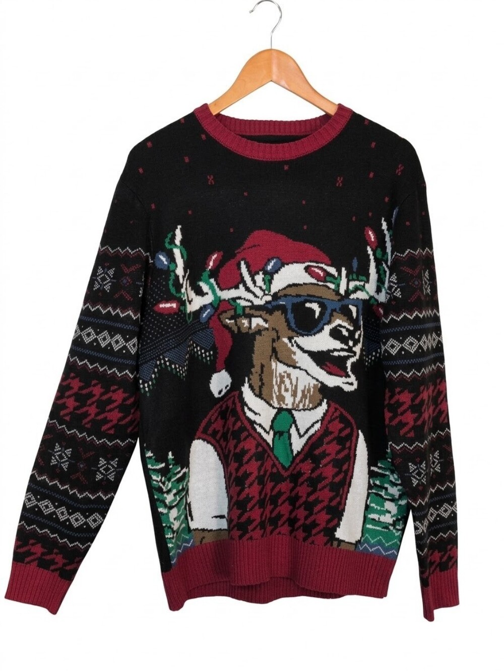 Distillery Apparel Ugly Christmas Sweater Mens Size XL Black Festive Reindeer